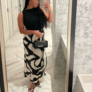 Black and Cream Satin Abstract Maxi Skirt